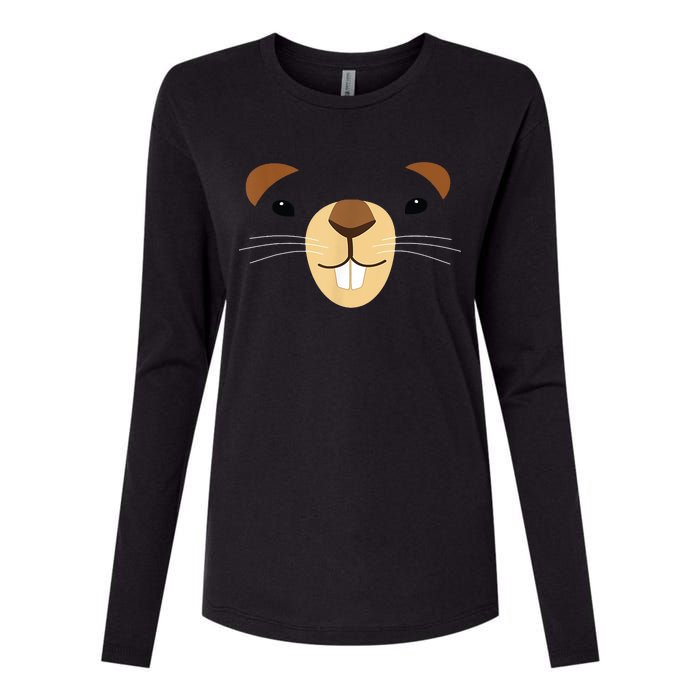 Cute Groundhog Face Womens Cotton Relaxed Long Sleeve T-Shirt