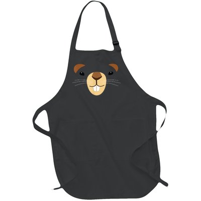 Cute Groundhog Face Full-Length Apron With Pockets