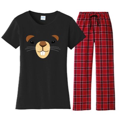 Cute Groundhog Face Women's Flannel Pajama Set