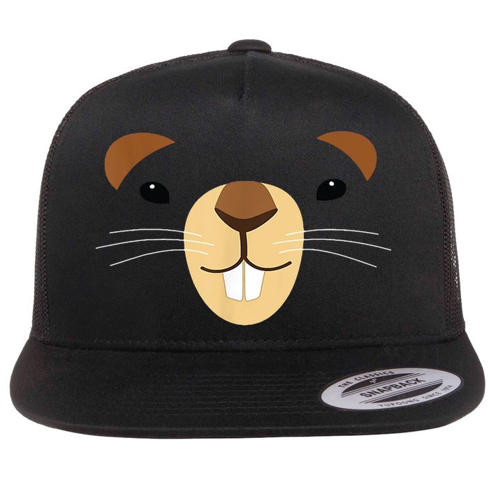 Cute Groundhog Face Flat Bill Trucker Hat