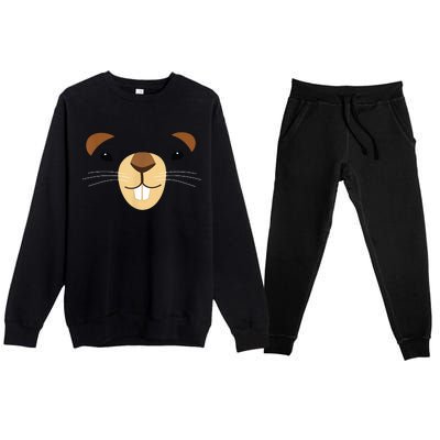 Cute Groundhog Face Premium Crewneck Sweatsuit Set