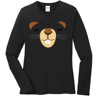 Cute Groundhog Face Ladies Long Sleeve Shirt