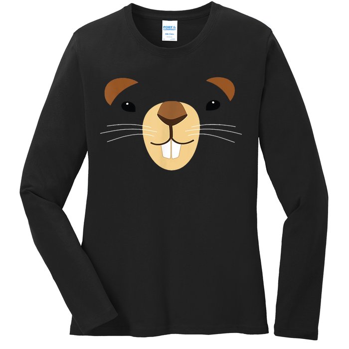 Cute Groundhog Face Ladies Long Sleeve Shirt