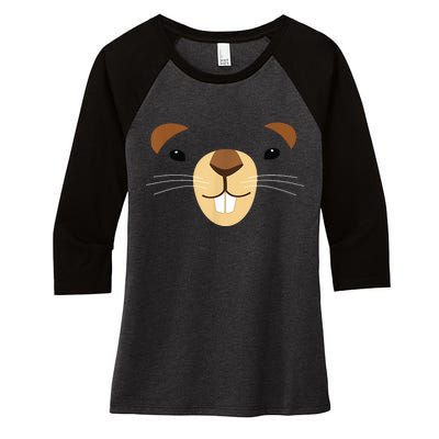 Cute Groundhog Face Women's Tri-Blend 3/4-Sleeve Raglan Shirt