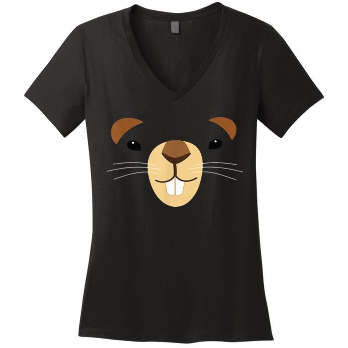 Cute Groundhog Face Women's V-Neck T-Shirt