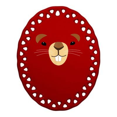 Cute Groundhog Face Ceramic Oval Ornament