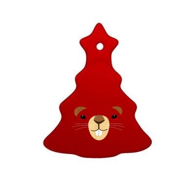 Cute Groundhog Face Ceramic Tree Ornament