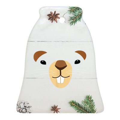 Cute Groundhog Face Ceramic Bell Ornament