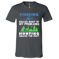 Cute Gift Fishing Solves Most Of My Problems Hunting The Rest Fishing V-Neck T-Shirt