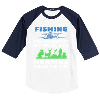 Cute Gift Fishing Solves Most Of My Problems Hunting The Rest Fishing Baseball Sleeve Shirt