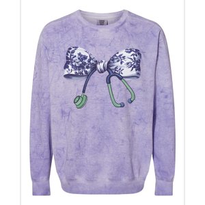 Cute Gift Floral Blue Coquette Bow Stethoscope Nurse Doctor Colorblast Crewneck Sweatshirt