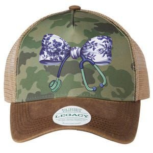 Cute Gift Floral Blue Coquette Bow Stethoscope Nurse Doctor Legacy Tie Dye Trucker Hat