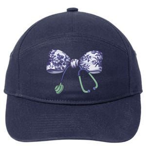 Cute Gift Floral Blue Coquette Bow Stethoscope Nurse Doctor 7-Panel Snapback Hat