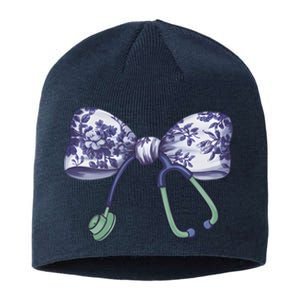 Cute Gift Floral Blue Coquette Bow Stethoscope Nurse Doctor Sustainable Beanie