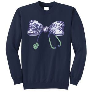 Cute Gift Floral Blue Coquette Bow Stethoscope Nurse Doctor Tall Sweatshirt