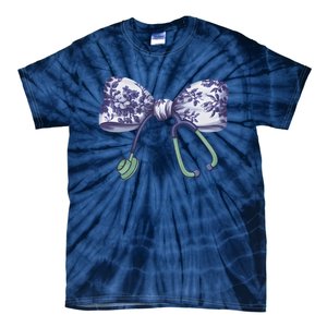 Cute Gift Floral Blue Coquette Bow Stethoscope Nurse Doctor Tie-Dye T-Shirt