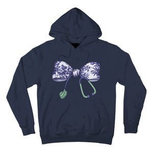 Cute Gift Floral Blue Coquette Bow Stethoscope Nurse Doctor Tall Hoodie