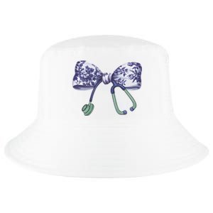 Cute Gift Floral Blue Coquette Bow Stethoscope Nurse Doctor Cool Comfort Performance Bucket Hat