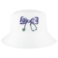 Cute Gift Floral Blue Coquette Bow Stethoscope Nurse Doctor Cool Comfort Performance Bucket Hat