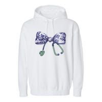 Cute Gift Floral Blue Coquette Bow Stethoscope Nurse Doctor Garment-Dyed Fleece Hoodie