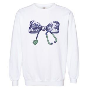 Cute Gift Floral Blue Coquette Bow Stethoscope Nurse Doctor Garment-Dyed Sweatshirt