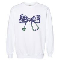 Cute Gift Floral Blue Coquette Bow Stethoscope Nurse Doctor Garment-Dyed Sweatshirt