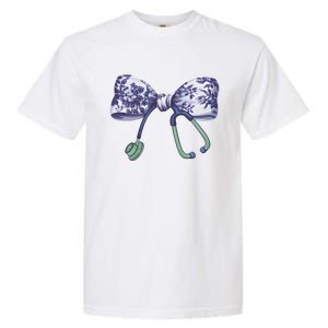 Cute Gift Floral Blue Coquette Bow Stethoscope Nurse Doctor Garment-Dyed Heavyweight T-Shirt