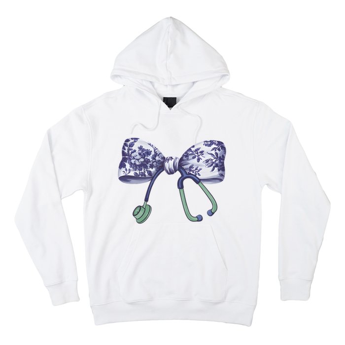 Cute Gift Floral Blue Coquette Bow Stethoscope Nurse Doctor Hoodie