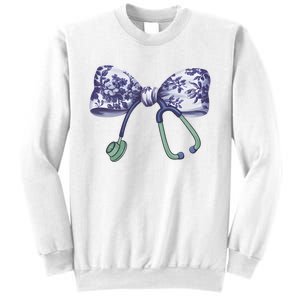 Cute Gift Floral Blue Coquette Bow Stethoscope Nurse Doctor Sweatshirt