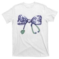 Cute Gift Floral Blue Coquette Bow Stethoscope Nurse Doctor T-Shirt