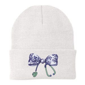 Cute Gift Floral Blue Coquette Bow Stethoscope Nurse Doctor Knit Cap Winter Beanie