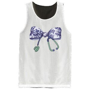 Cute Gift Floral Blue Coquette Bow Stethoscope Nurse Doctor Mesh Reversible Basketball Jersey Tank