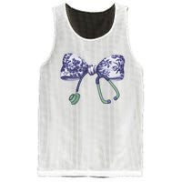 Cute Gift Floral Blue Coquette Bow Stethoscope Nurse Doctor Mesh Reversible Basketball Jersey Tank