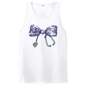 Cute Gift Floral Blue Coquette Bow Stethoscope Nurse Doctor PosiCharge Competitor Tank