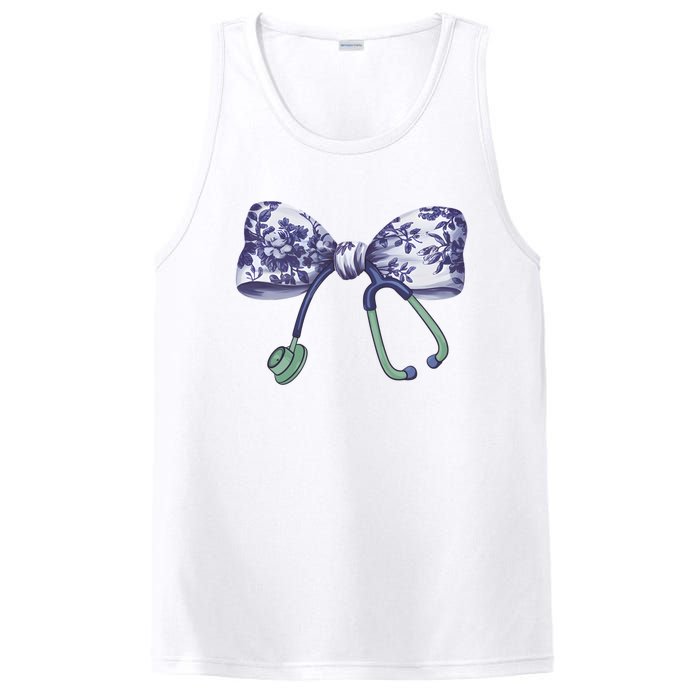 Cute Gift Floral Blue Coquette Bow Stethoscope Nurse Doctor PosiCharge Competitor Tank