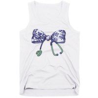 Cute Gift Floral Blue Coquette Bow Stethoscope Nurse Doctor Tank Top