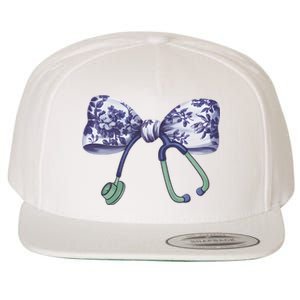 Cute Gift Floral Blue Coquette Bow Stethoscope Nurse Doctor Wool Snapback Cap