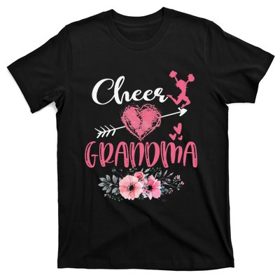 Cheer Grandma Floral Funny Cheerleader Heart Mother's Day T-Shirt