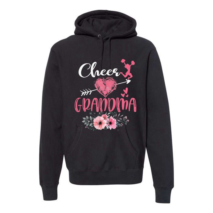 Cheer Grandma Floral Funny Cheerleader Heart Mother's Day Premium Hoodie