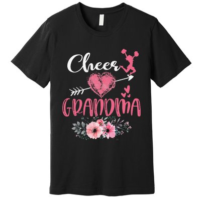 Cheer Grandma Floral Funny Cheerleader Heart Mother's Day Premium T-Shirt