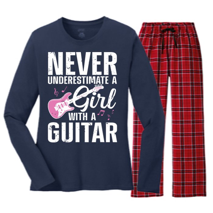 Cool Guitar For Women Girl Guitarist Acoustic Guitar Lovers Women's Long Sleeve Flannel Pajama Set 