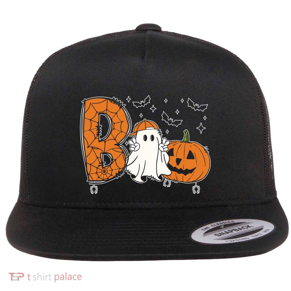 Cute Ghost Funny Ghost Boo Halloween Spooky Vibes Cute Gift Flatbill Hat