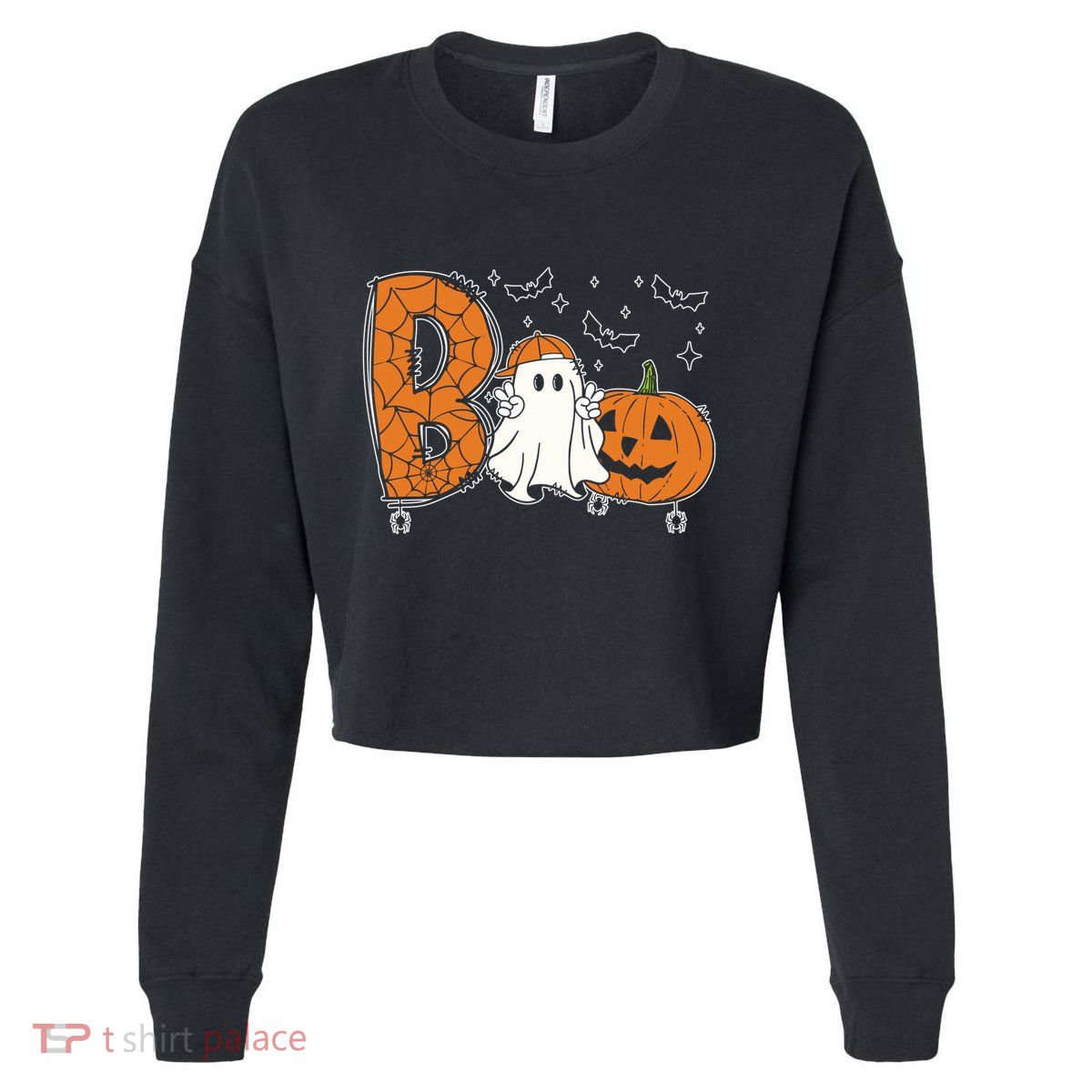 Cute Ghost Funny Ghost Boo Halloween Spooky Vibes Cute Gift Cropped Pullover Crew