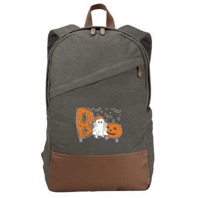 Cute Ghost Funny Ghost Boo Halloween Spooky Vibes Cute Gift Cotton Canvas Backpack