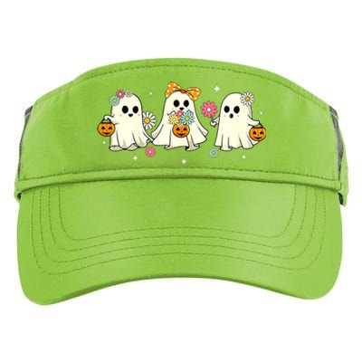 Cute Ghost Floral Groovy Vintage Halloween Spooky Season Adult Drive Performance Visor