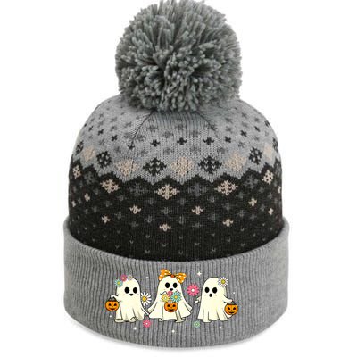 Cute Ghost Floral Groovy Vintage Halloween Spooky Season The Baniff Cuffed Pom Beanie