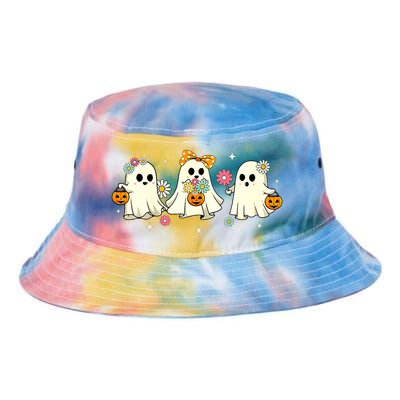 Cute Ghost Floral Groovy Vintage Halloween Spooky Season Tie Dye Newport Bucket Hat