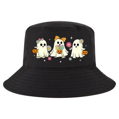 Cute Ghost Floral Groovy Vintage Halloween Spooky Season Cool Comfort Performance Bucket Hat