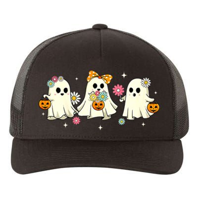 Cute Ghost Floral Groovy Vintage Halloween Spooky Season Yupoong Adult 5-Panel Trucker Hat