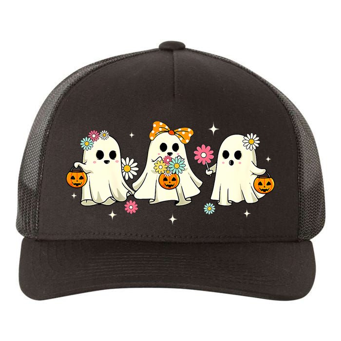 Cute Ghost Floral Groovy Vintage Halloween Spooky Season Yupoong Adult 5-Panel Trucker Hat